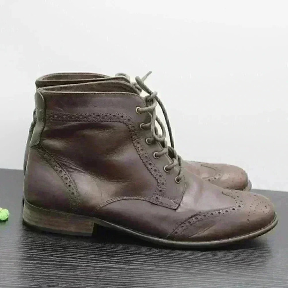 BDS Studio Ink Men's Brown Leather Wingtip Boots - Picture 7 of 10